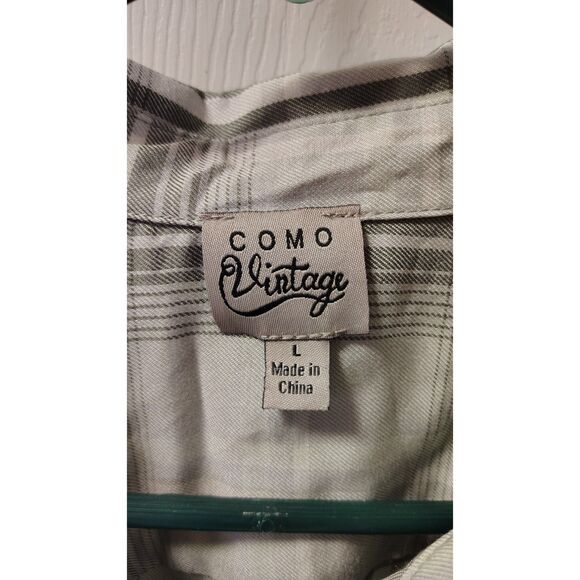 Como Vintage Women's Large Green Plaid Button Up Front Tie Short Sleeve Shirt - Picture 4 of 6